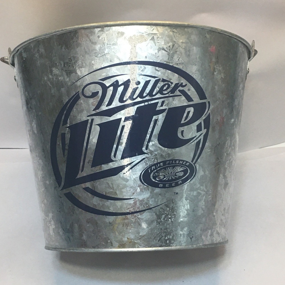 Miller Lite Logo on Both Sides Beer Ice Bucket Galvanized Steel Pail